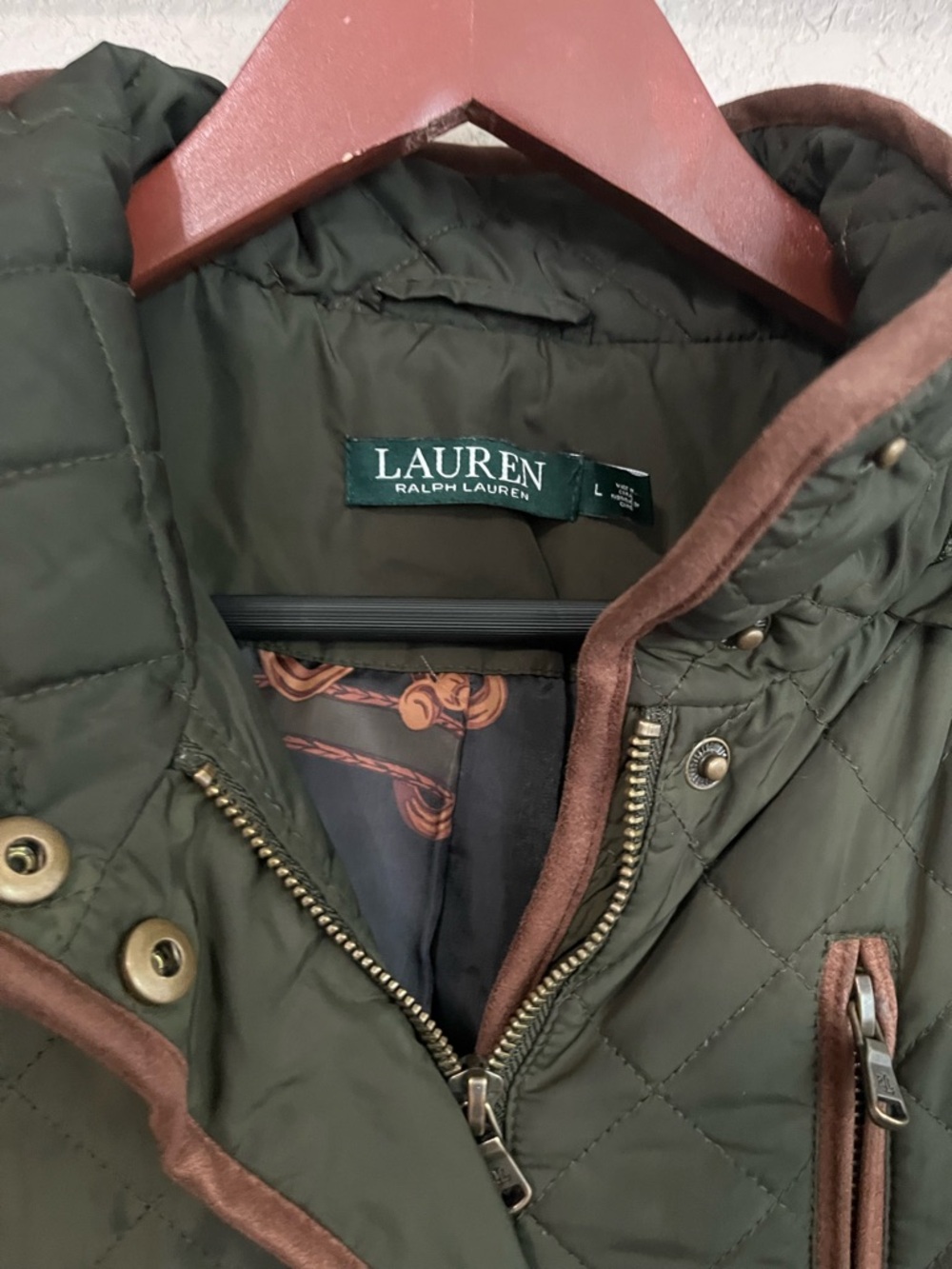 Lauren Ralph Lauren Equestrian Print Lined Quilted Barn Jacket Large - Picture 6 of 16